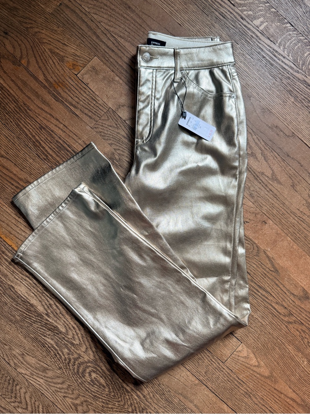 Express Metallic Gold Modern Straight High-Rise Chinos